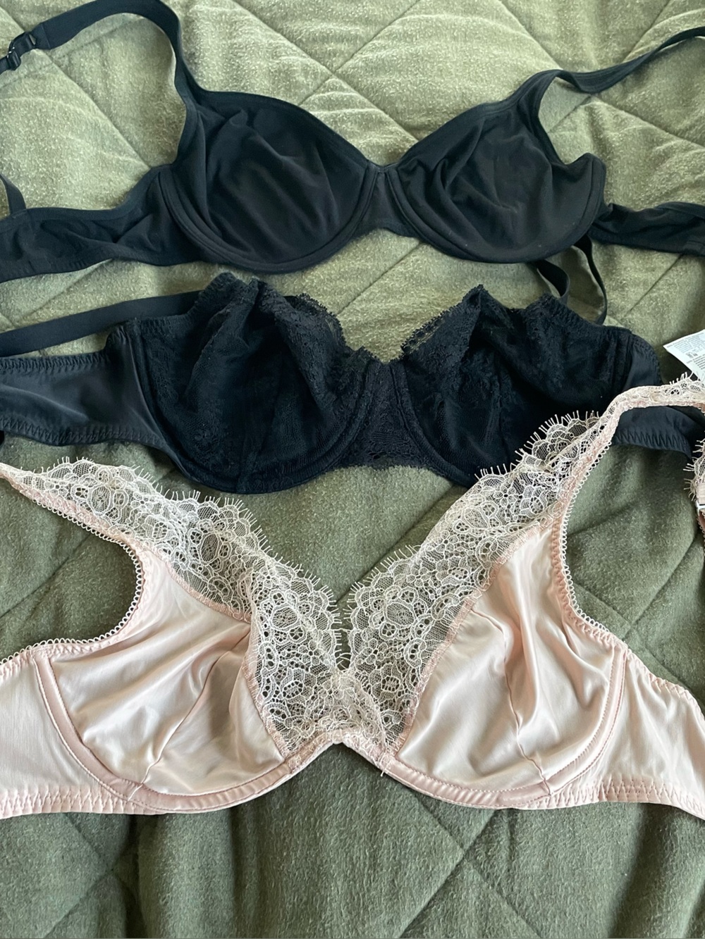 Wolford Lace-Trim and t-shirt Bras in Black and Rose $45 for 3